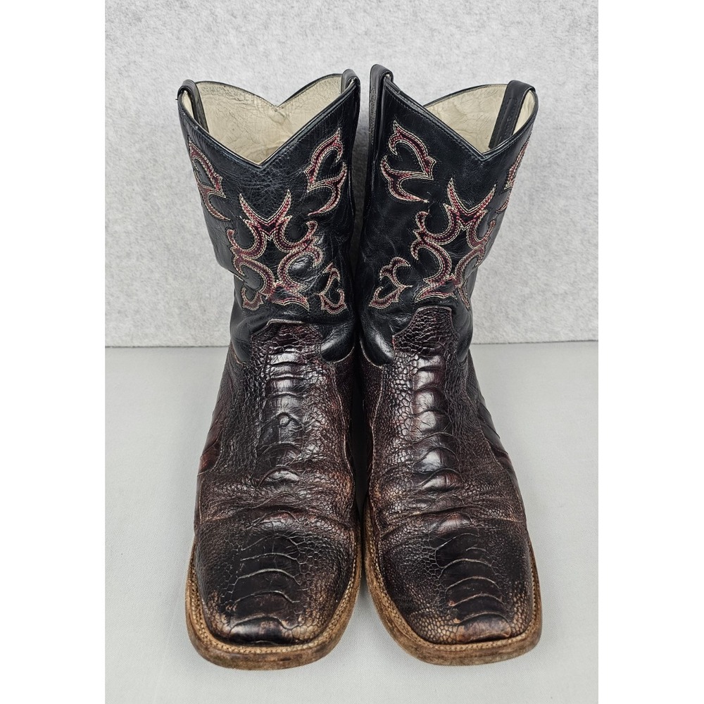 JB Dillon Reserve Men's Cherry Black Ostrich Leg Square Toe Size 13D JBR1009D